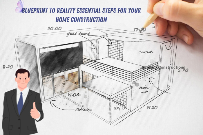 Hand-drawn architectural sketch being reviewed for home construction by Angle90 Constructions, illustrating the transition from blueprint to reality for Coimbatore residences.