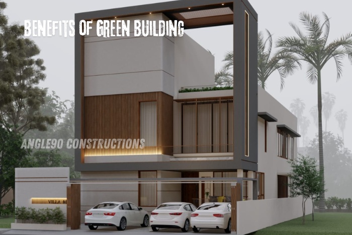 Eco-friendly villa design in Coimbatore showcasing the benefits of green building by Angle90 Constructions, with modern architecture and sustainable features