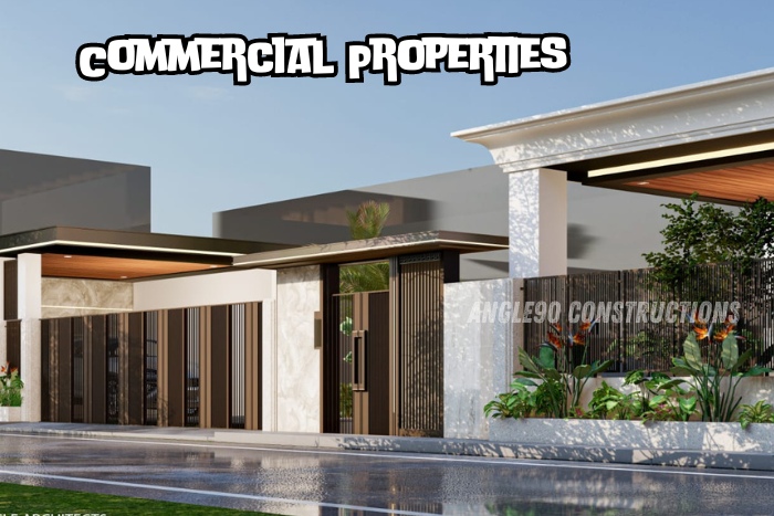 Modern commercial property designs by Angle90 Constructions in Coimbatore, featuring sleek architecture, innovative materials, and lush landscaping to enhance business appeal and functionality