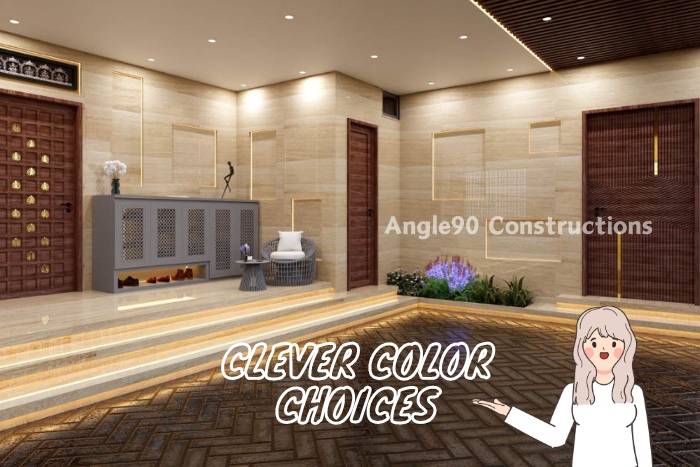 Modern and elegant interior design by Angle90 Constructions in Coimbatore, featuring warm color choices, ambient lighting, and natural wood accents to enhance sophisticated living spaces.