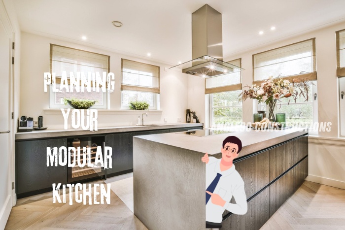 Planning your modular kitchen with Angle90 Constructions in Coimbatore, featuring a modern, spacious kitchen design with sleek cabinetry, high-end appliances, and efficient layout for optimal functionality and style