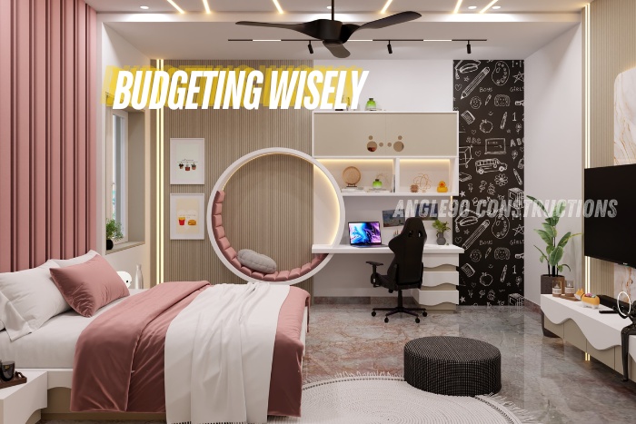 Stylish and budget-friendly bedroom interior designed by Angle90 Constructions in Coimbatore, featuring modern decor and efficient space utilization for optimal comfort and aesthetics