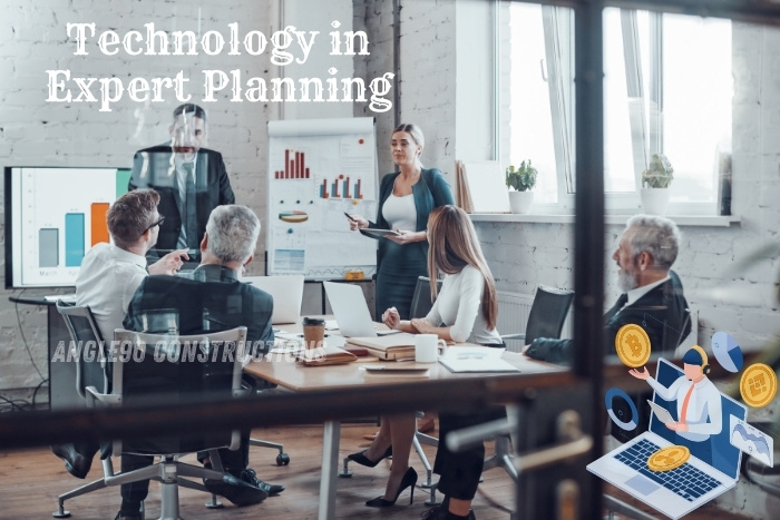 A team of professionals utilizing advanced technology for expert planning in a modern conference room. Angle90 Constructions leverages cutting-edge tools for efficient project planning and management