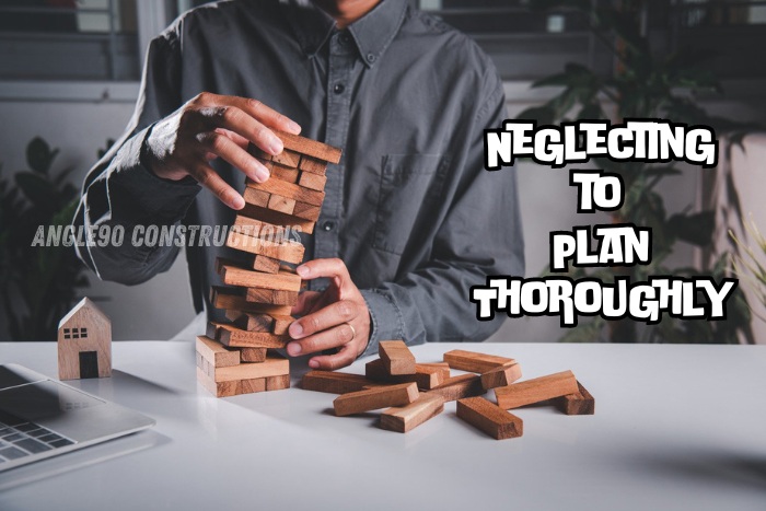 Angle90 Constructions emphasizes the importance of thorough planning to avoid project pitfalls, depicted by a man struggling with an unstable Jenga tower. Our expert team in Coimbatore ensures every detail is meticulously planned to guarantee the success of your construction project