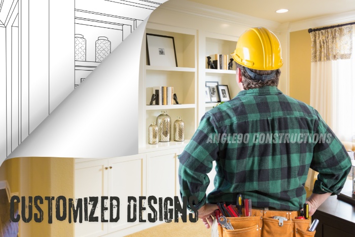 Skilled craftsman reviewing a customized interior design plan for a residential project, showcasing the expert services of Angle90 Constructions in Coimbatore. Transform your home with our bespoke designs tailored to your unique needs