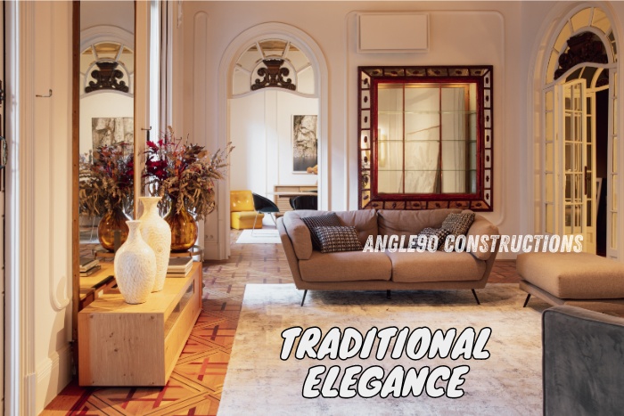 Experience the charm of traditional elegance with Angle90 Constructions in Coimbatore, offering timeless interior design solutions that blend classic aesthetics with modern comfort. Perfect for creating a warm and inviting home atmosphere