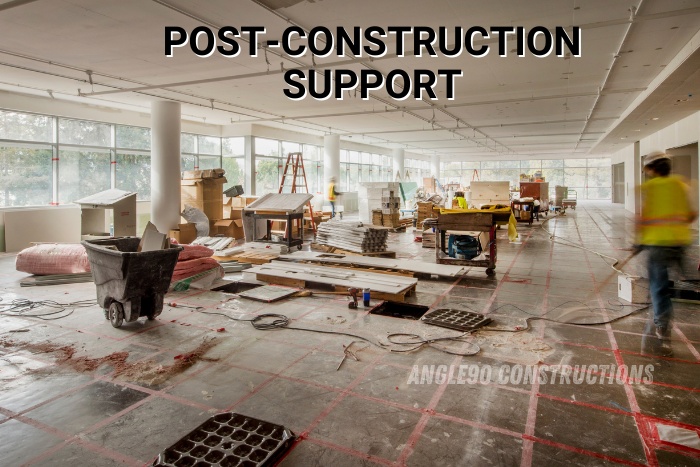 Post-construction support services in a large commercial space, handled by Angle90 Constructions in Coimbatore