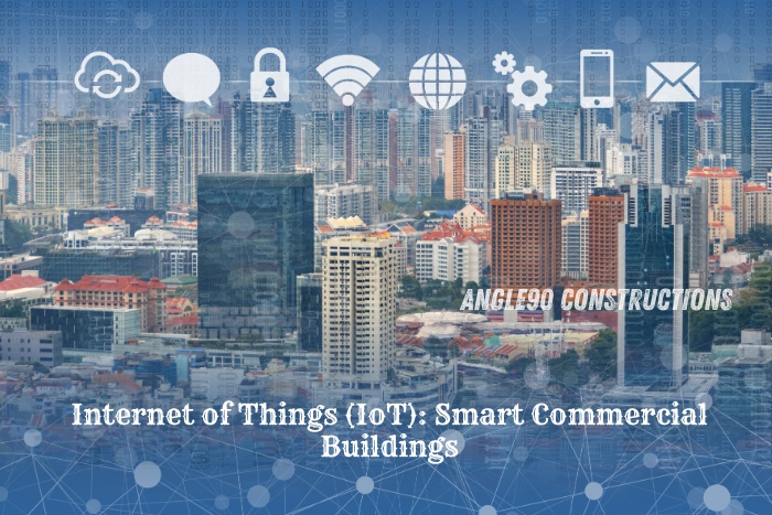 Smart commercial buildings powered by IoT technology, highlighting modern innovations in construction by Angle90 Constructions in Coimbatore