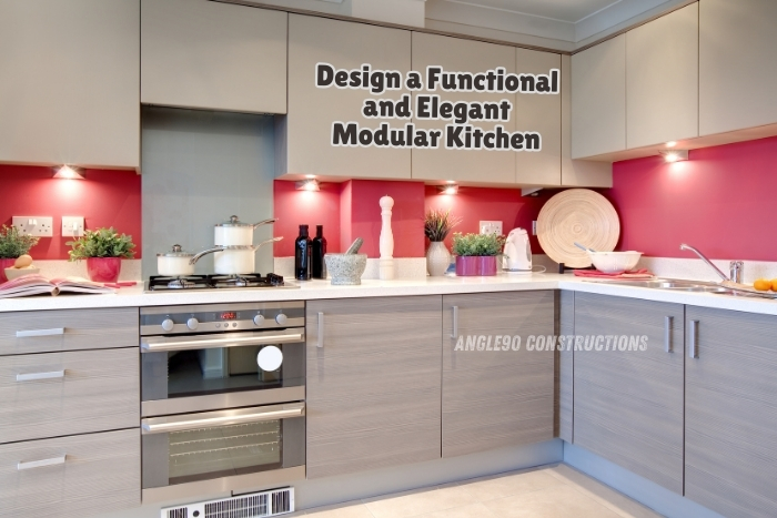 Modern modular kitchen with elegant and functional building designers by Angle90 Constructions in Coimbatore