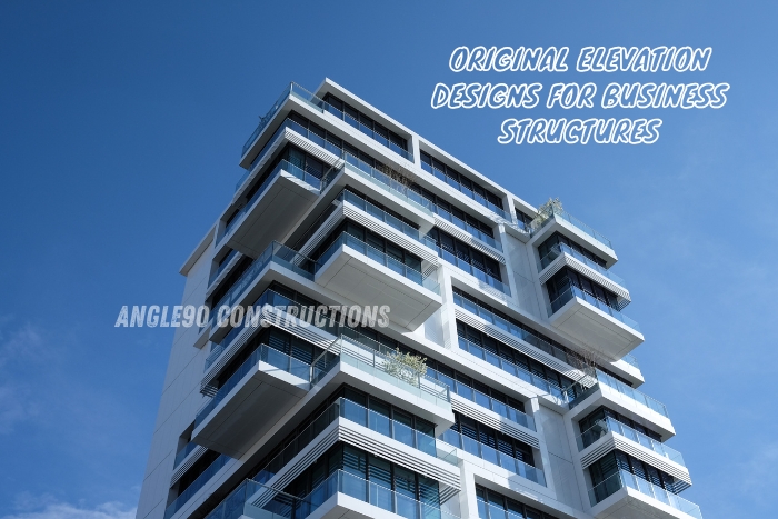 Contemporary business elevation design by Angle90 Constructions company in Coimbatore specialists in commercial architecture and innovative building structures