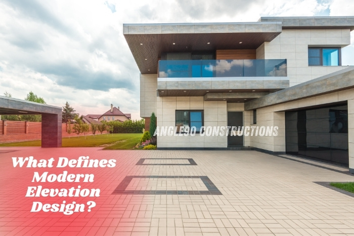 Modern elevation design, minimalist house front elevation ideas for stylish homes by Angle90 Constructions in Coimbatore
