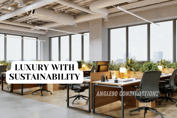 Luxury office spaces with sustainable designs by Angle90 Constructions in Coimbatore – modern workspaces blending style