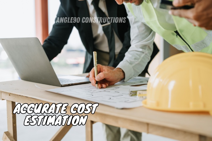 Angle90 Constructions in Coimbatore reviewing building plans and providing accurate cost estimation for construction projects
