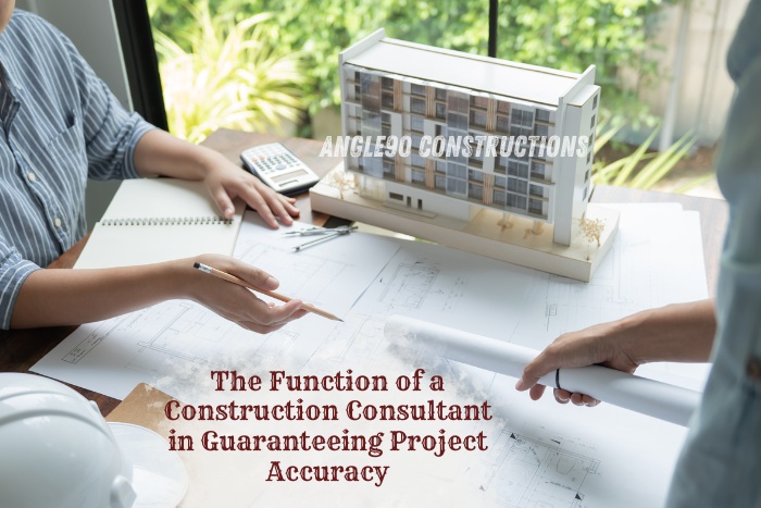 Construction consultants at Angle90 Constructions in Coimbatore reviewing project plans and architectural models
