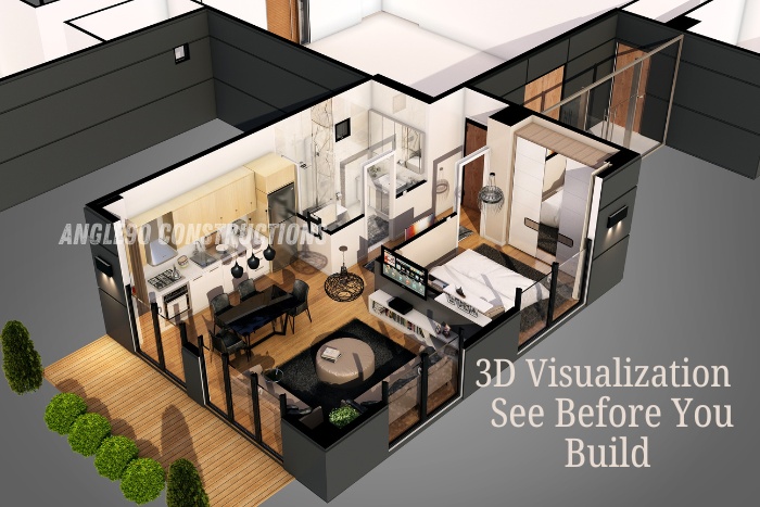 3D home design visualization by Angle90 Constructions in Coimbatore, offering see-before-you-build layouts for modern interior planning
