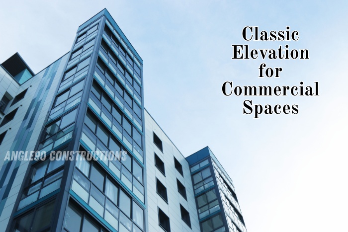 Modern commercial building elevation design in Coimbatore by Angle90 Constructions, creating a classic Architect