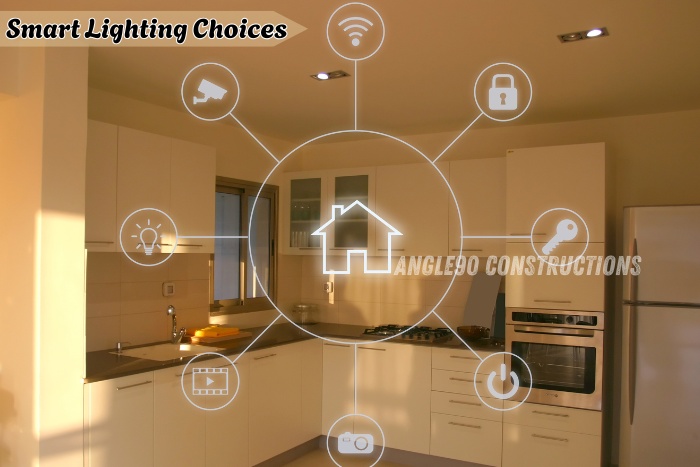 Angle90 Constructions provides Smart lighting kitchen interior with modern automation setup in Coimbatore